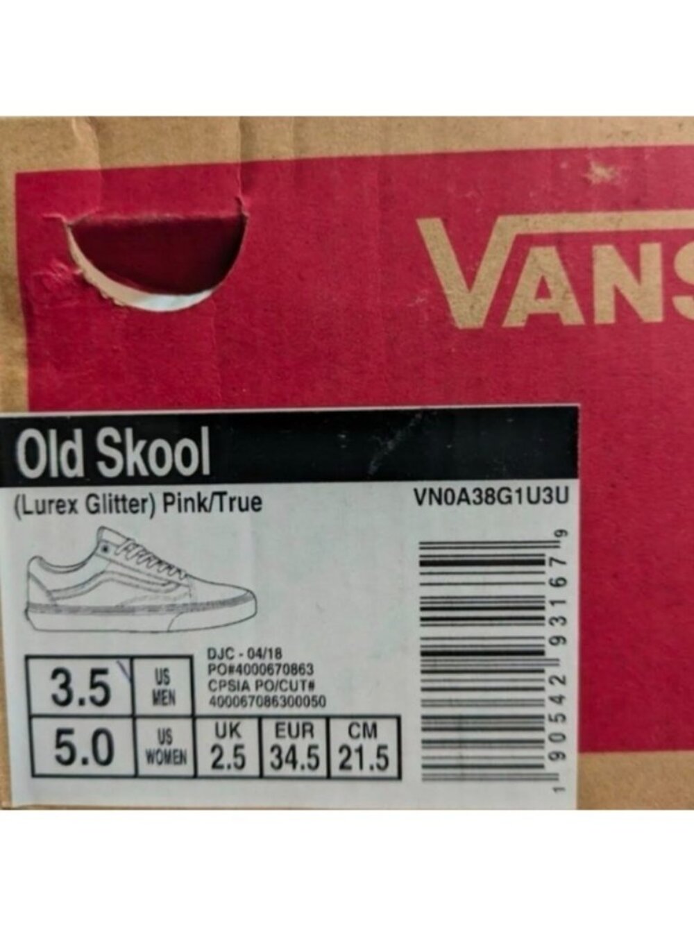 Vans Old Skool Youth Girls 3.5 Glitter Lurex Pink and White 0926 - Picture 10 of 10